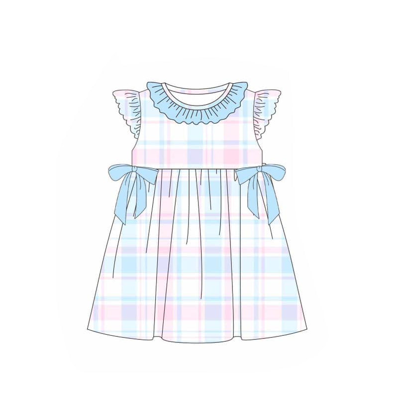 (Pre-order)GSD1527 Colorful Plaid Print Girls Easter Knee Length Dress