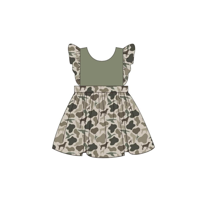 (Pre-order)GSD1533 Dog Duck Camo Print Girls Hunting Knee Length Dress