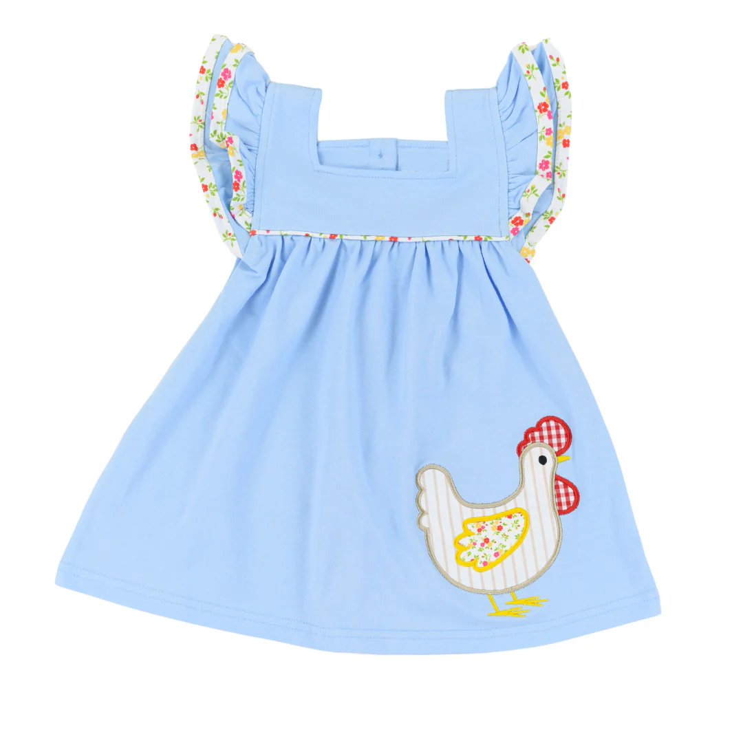 (Pre-order)GSD1548 Chicken Blue Print Girls Easter Knee Length Dress