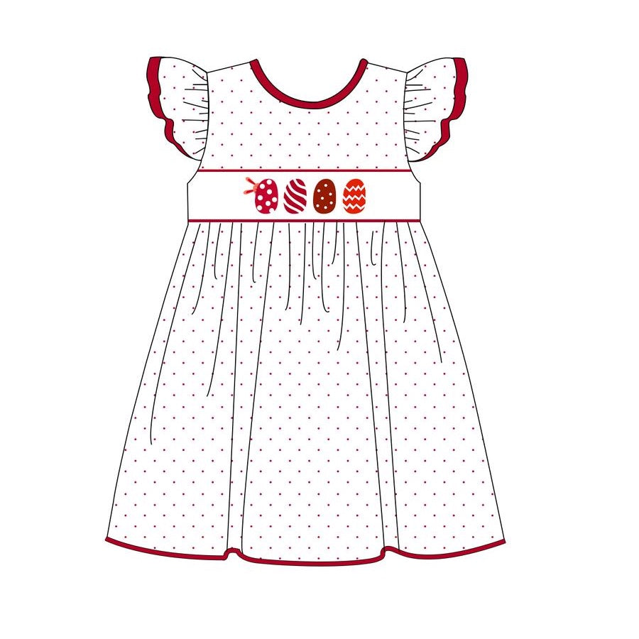 (Pre-order)GSD1555 Eggs Dots Print Girls Easter Knee Length Dress