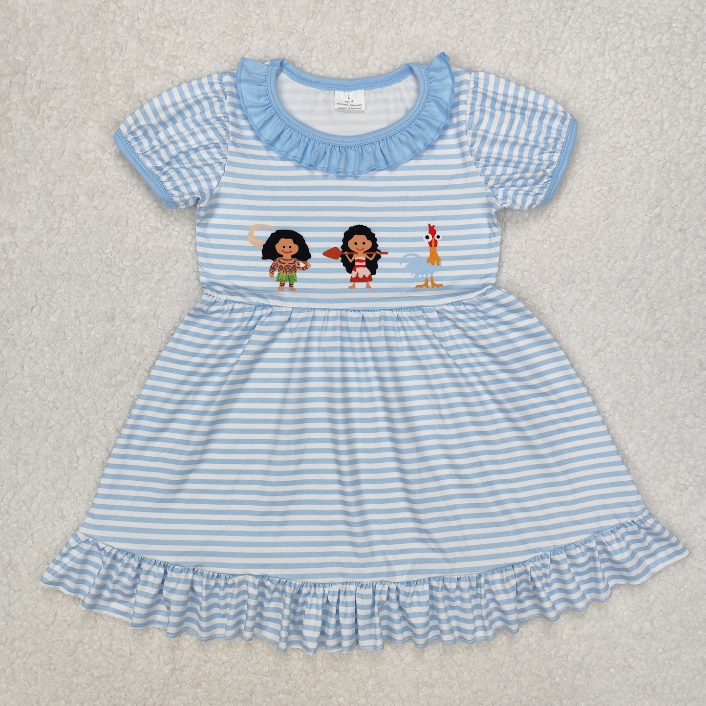 GSD1582 Cartoon Princess Stripes Print Girls Summer Knee Length Dress