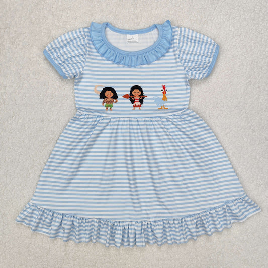 GSD1582 Cartoon Princess Stripes Print Girls Summer Knee Length Dress