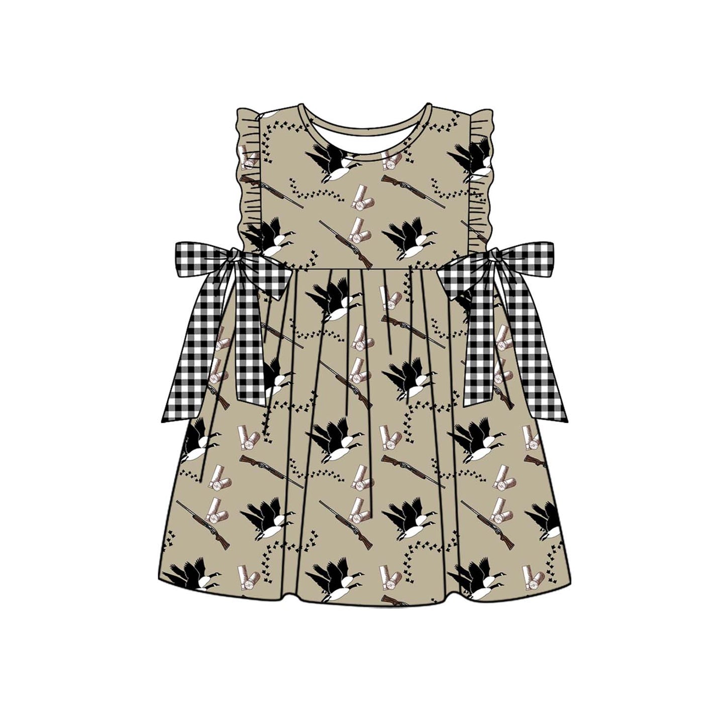 (Pre-order)GSD1589 Duck Call Hunting Print Girls Summer Knee Length Dress