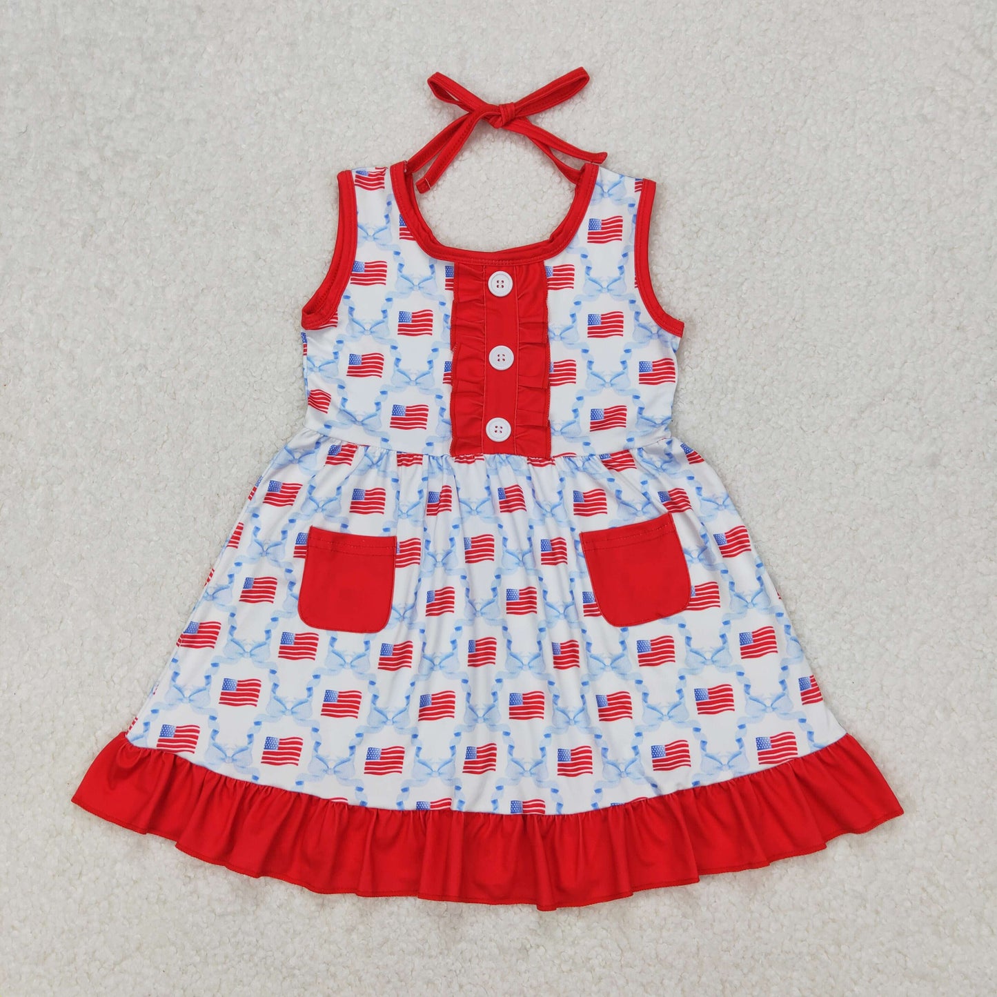 Flag Bows Print Red Sisters 4th of July Matching Clothes