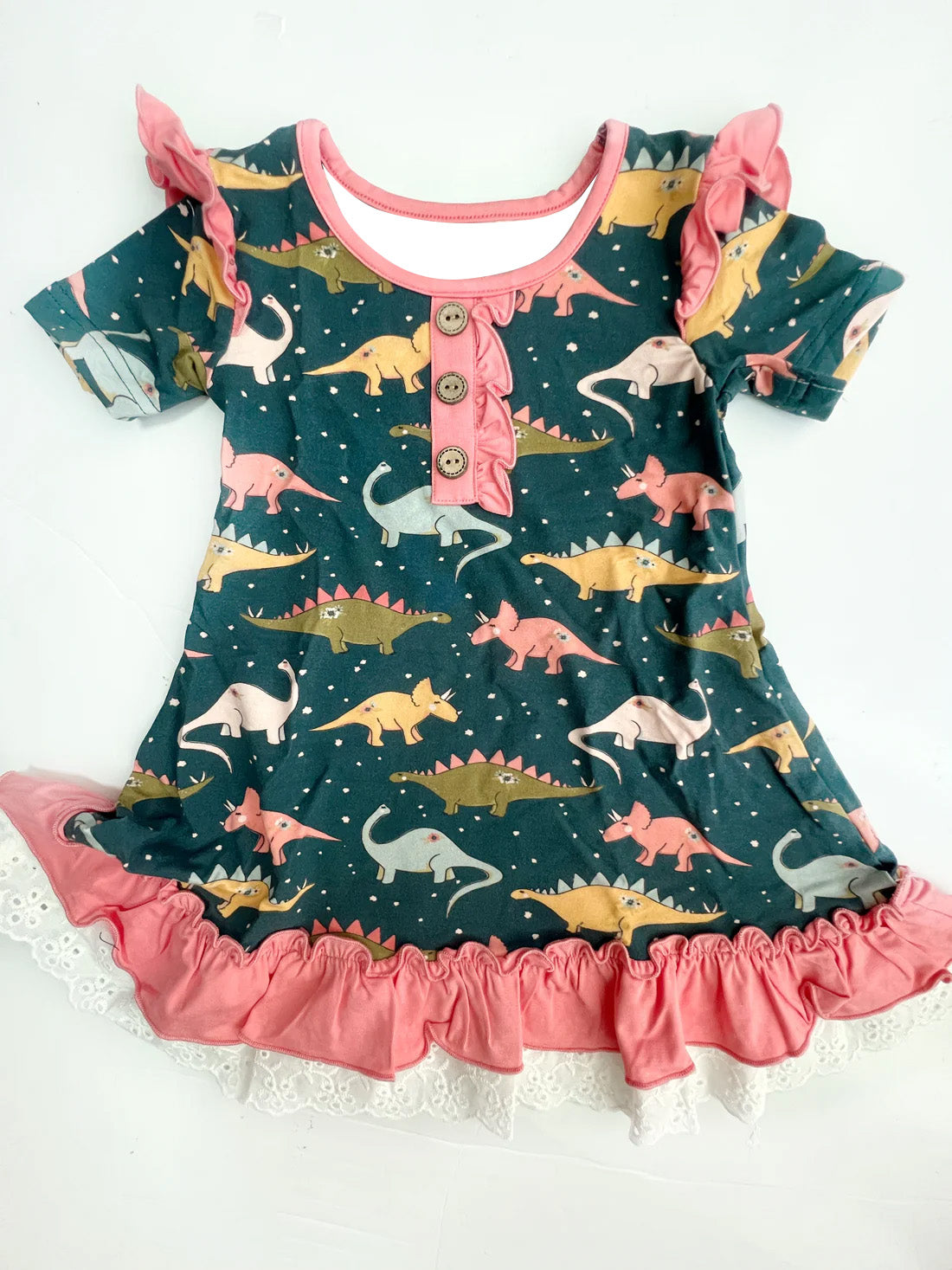 (Pre-order)GSD1638 Dino Print Girls Summer Knee Length Dress
