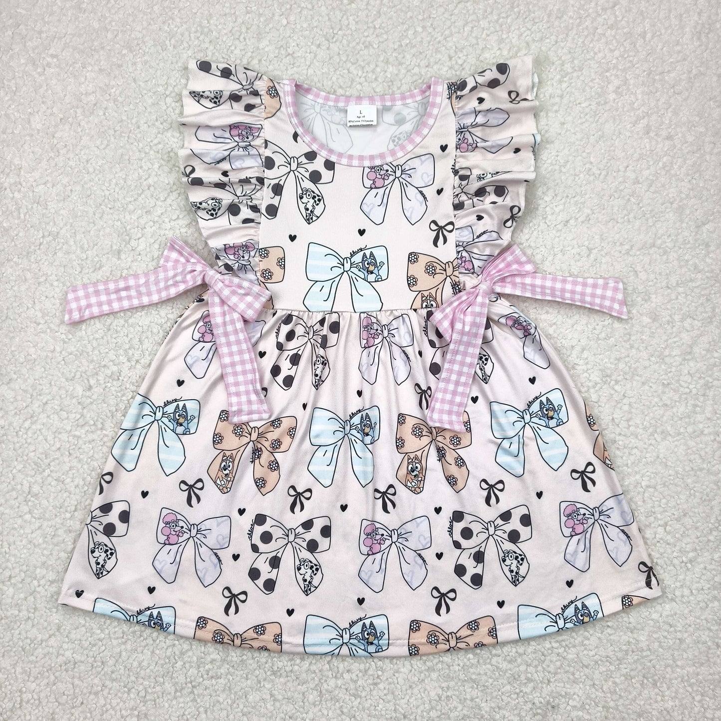GSD1640 Cartoon Dog Bows Print Girls Summer Knee Length Dress