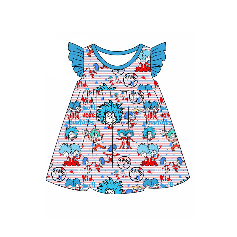 (Pre-order)GSD1645 Dr.Reading Blue Print Girls Summer Knee Length Dress