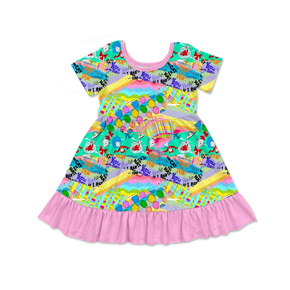 (Pre-order)GSD1646 Dr.Reading Pink Print Girls Summer Knee Length Dress