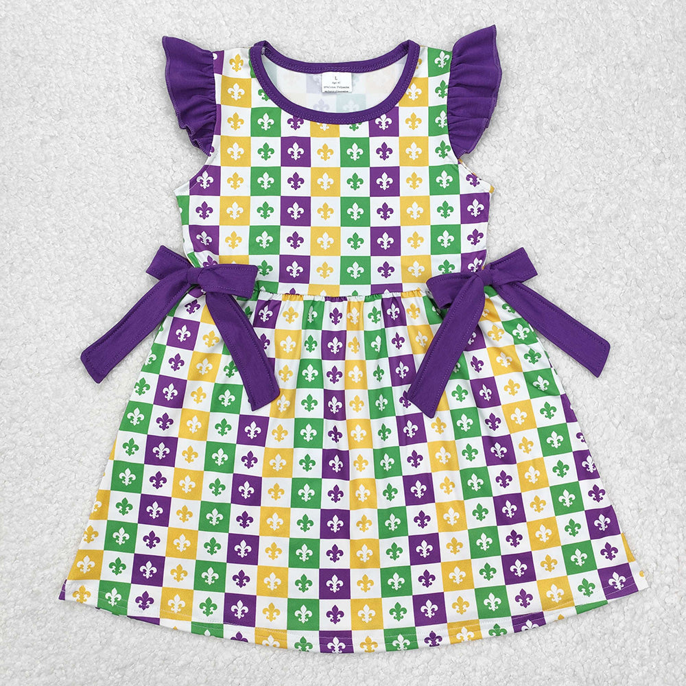 GSD1655 Anchor Plaid Print Girls Mardi Gras Knee Length Dress