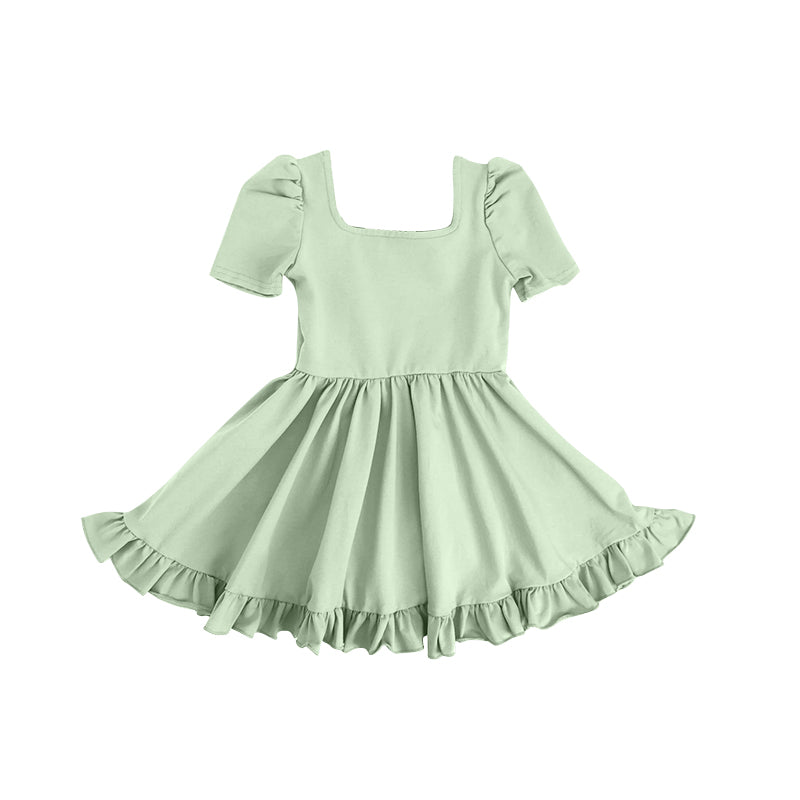 (Pre-order)GSD1676 Green Color Girls Summer Knee Length Dress