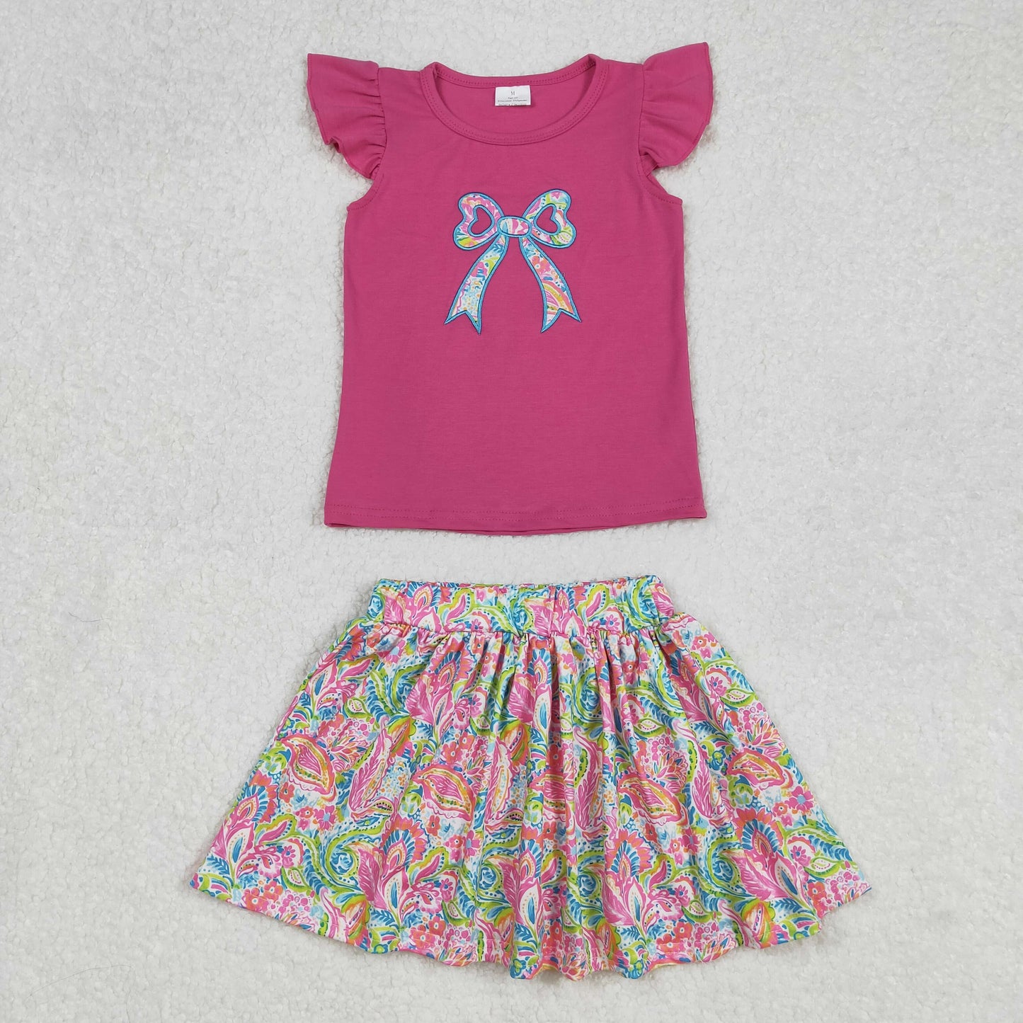 Bow Embroidery Solid Top Flowers Skirts Shorts Girls Summer Outfits Sisters Wear