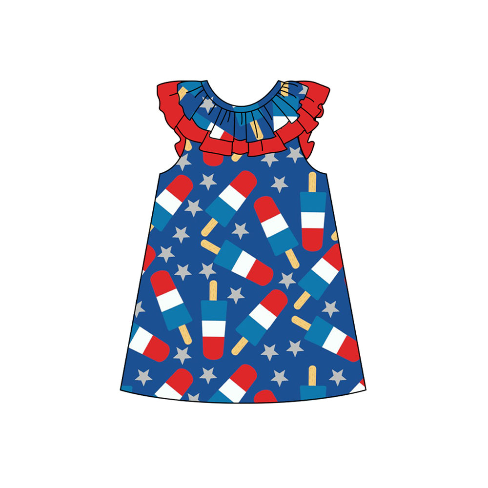 (Pre-order)GSD1701 Popsicle Print Girls 4th of July Knee Length Dress