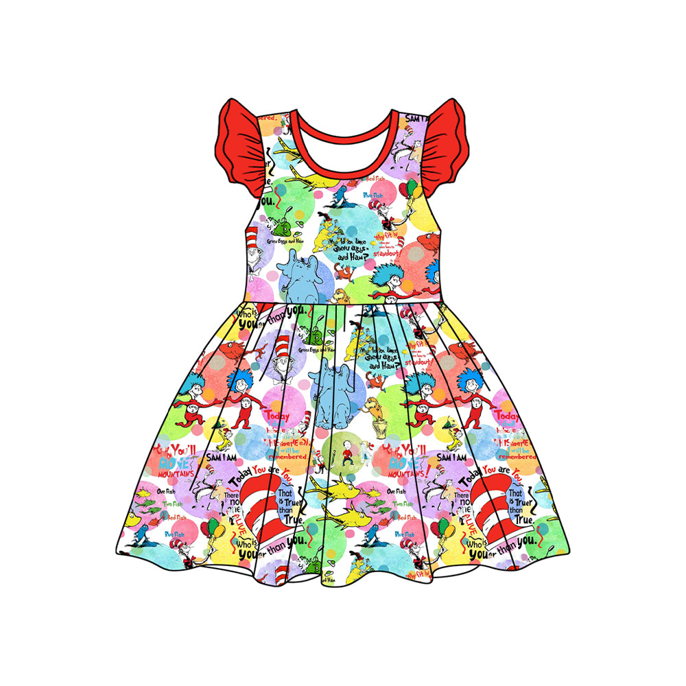 (Pre-order)GSD1704 Dr.Reading Colorful Print Girls Summer Knee Length Dress