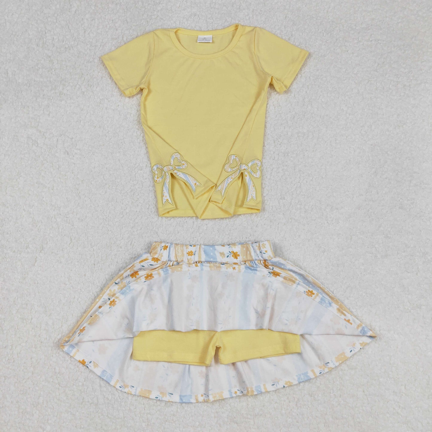 Bows Embroidery Top Flowers Skirts Shorts Gilrls Summer Clothes Set Sisters Wear