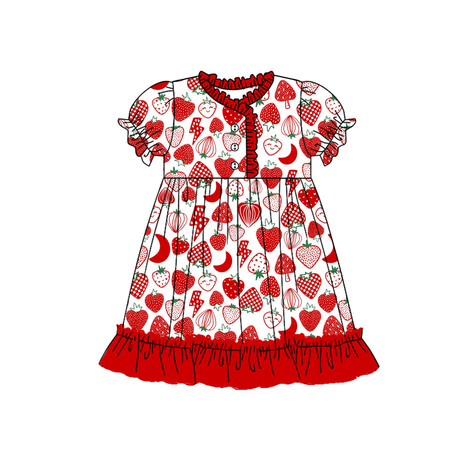 (Pre-order)GSD1746 Strawberry Red Print Girls Summer Knee Length Dress