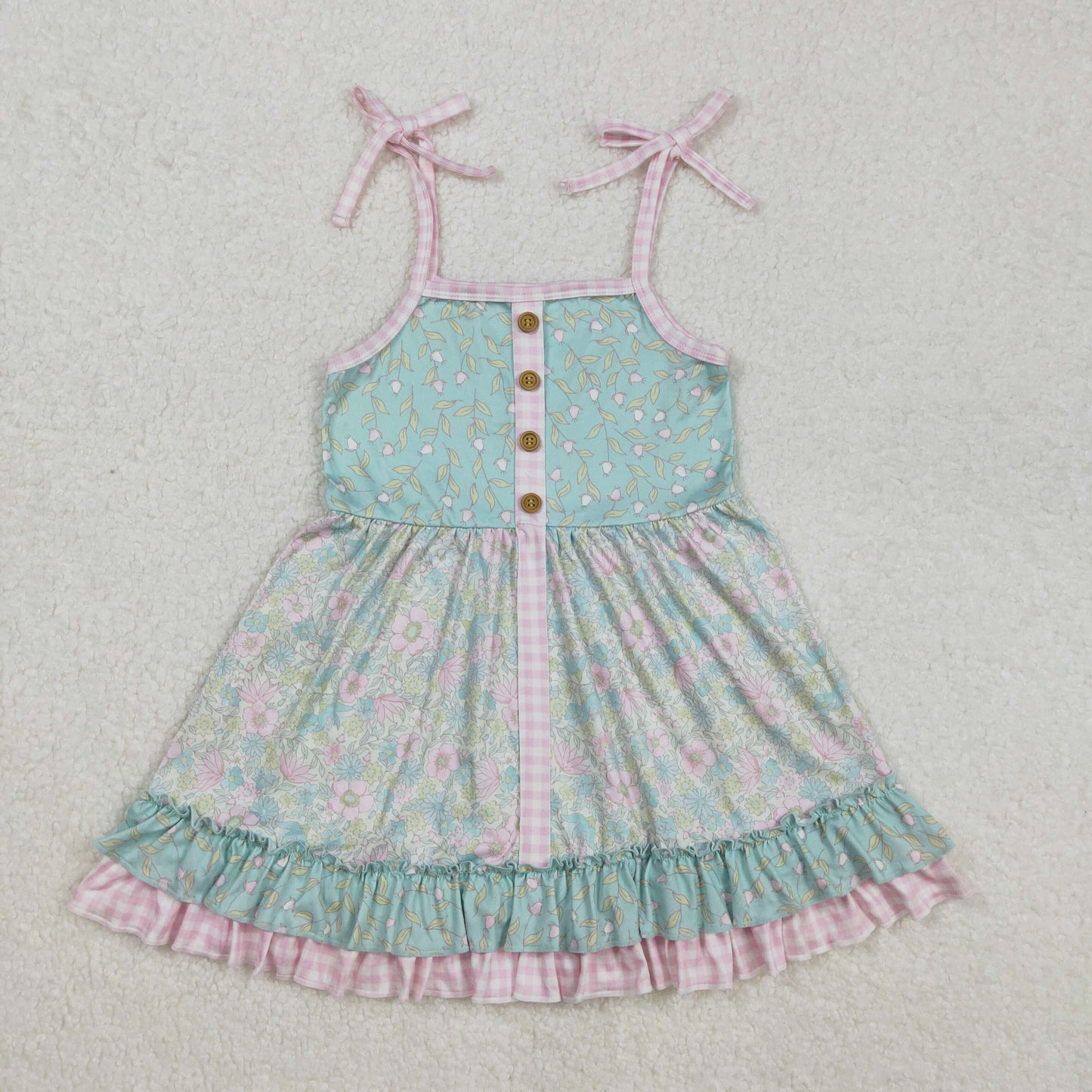 GSD1748 Flowers Print Girls Summer Knee Length Strap Dress