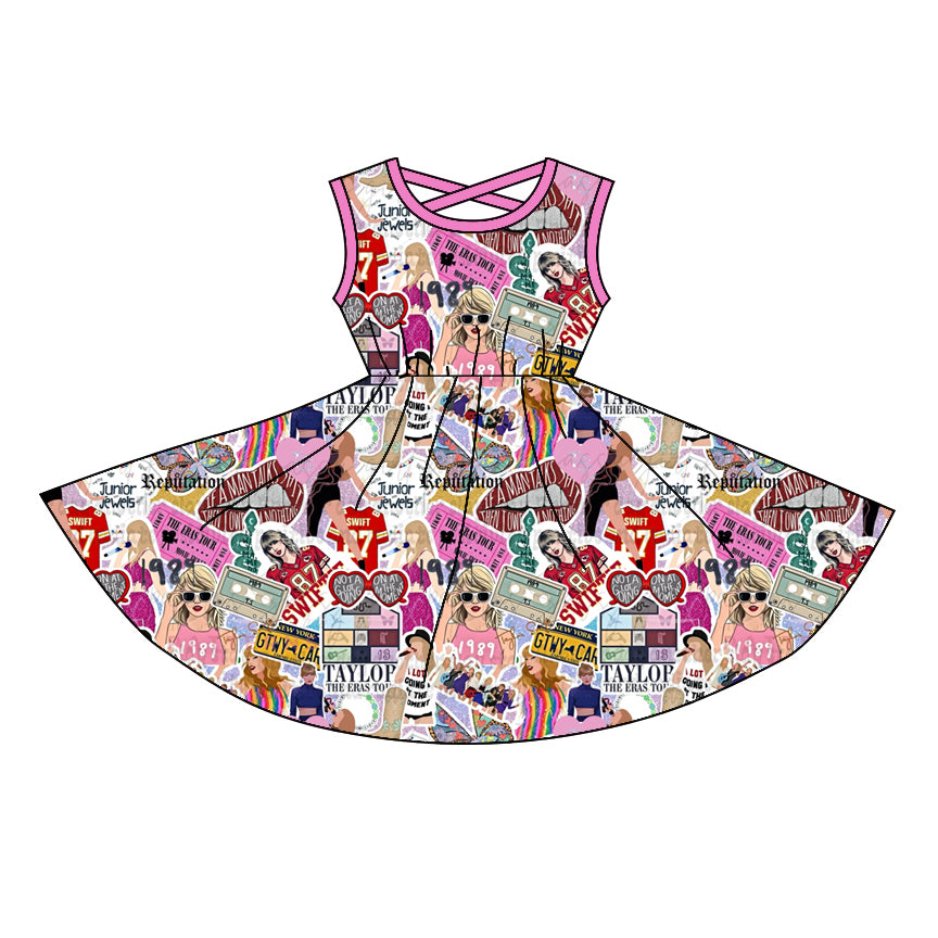 (Pre-order)GSD1765 Singer Swiftie Print Girls Summer Knee Length Dress