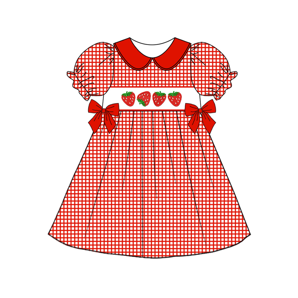 (Pre-order)GSD1776 Strawberry Red Plaid Print Girls Summer Knee Length Dress
