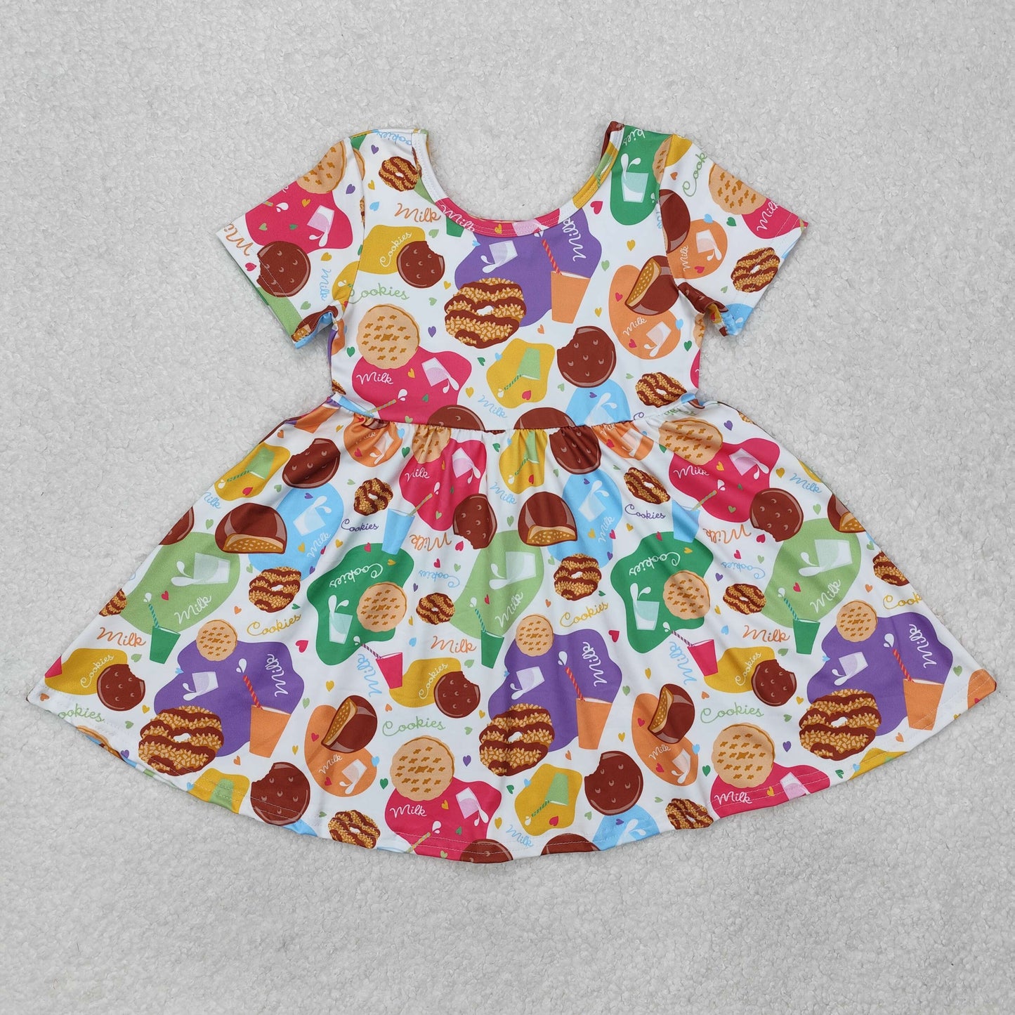 GSD1809 Milk Cookies Print Girls Summer Knee Length Dress