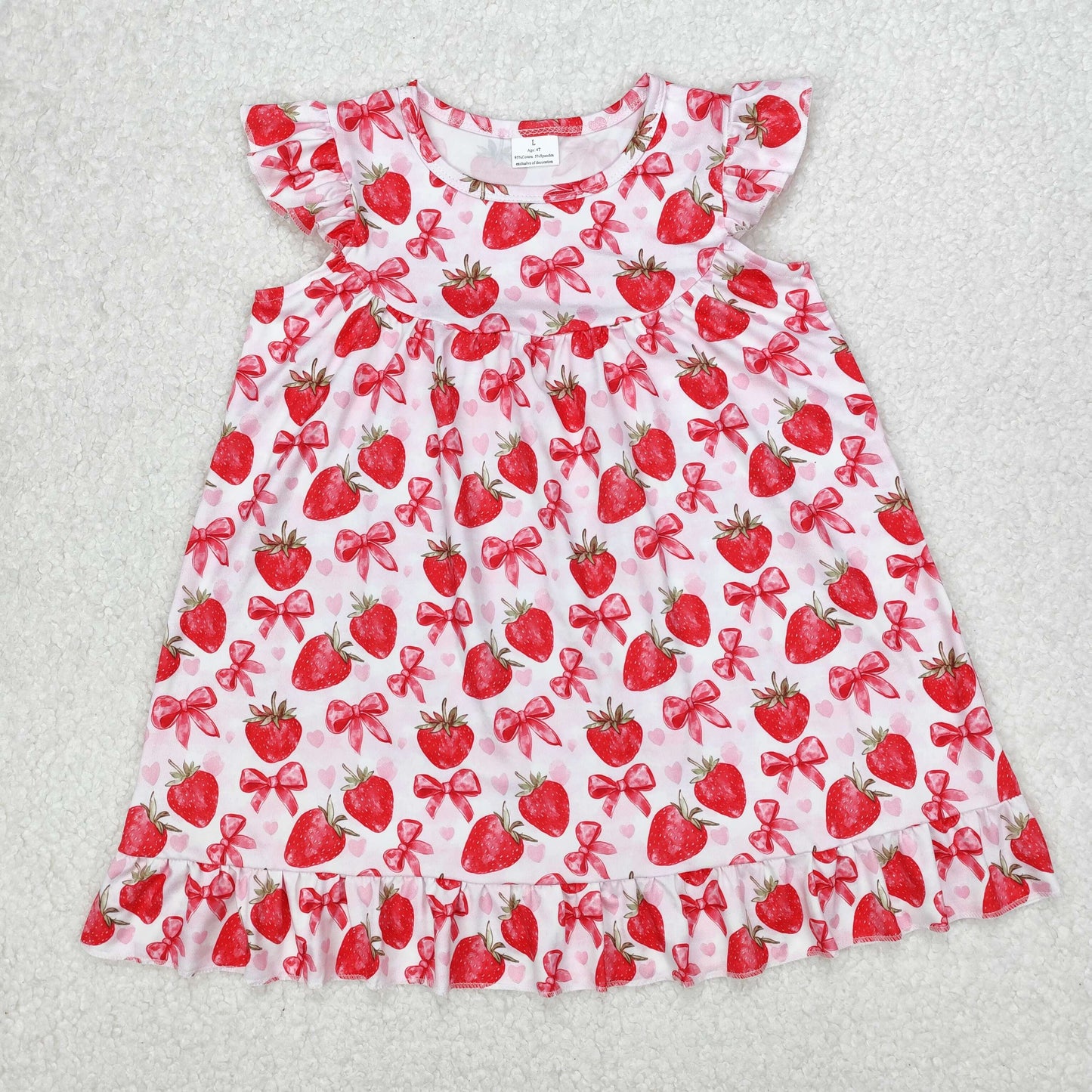 GSD1811 Strawberry Bows Print Girls Summer Knee Length Dress