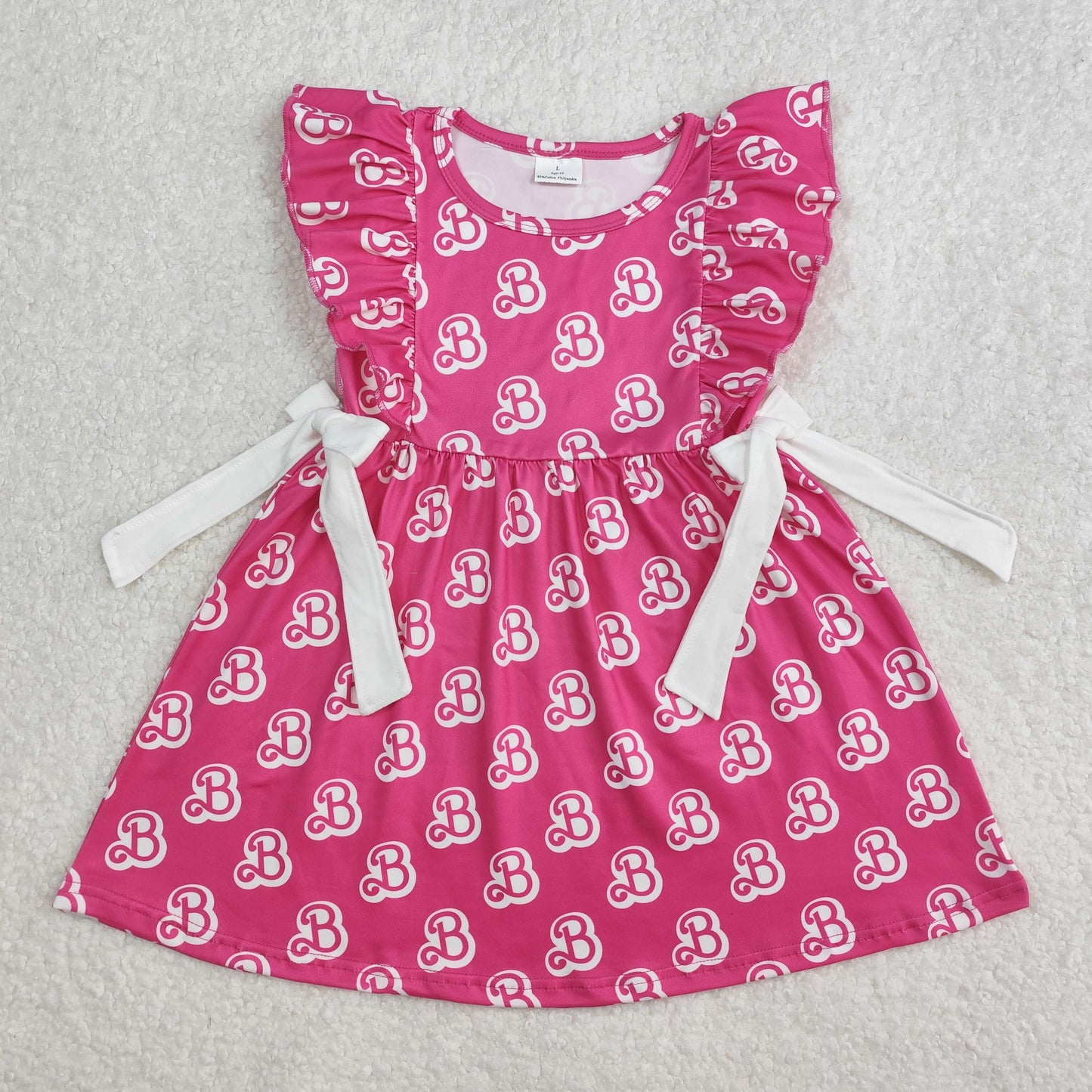 GSD1812  Pink BA Print Girls Summer Knee Length Dress