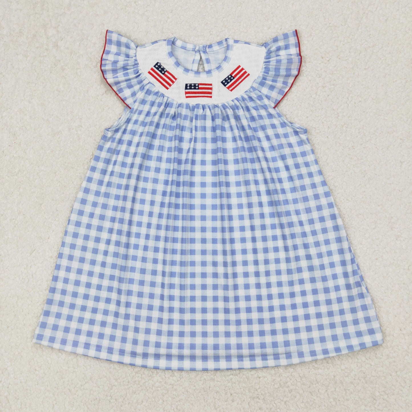 Flag Embroidery Blue Plaid Sibling 4th of July Smocked Matching Clothes