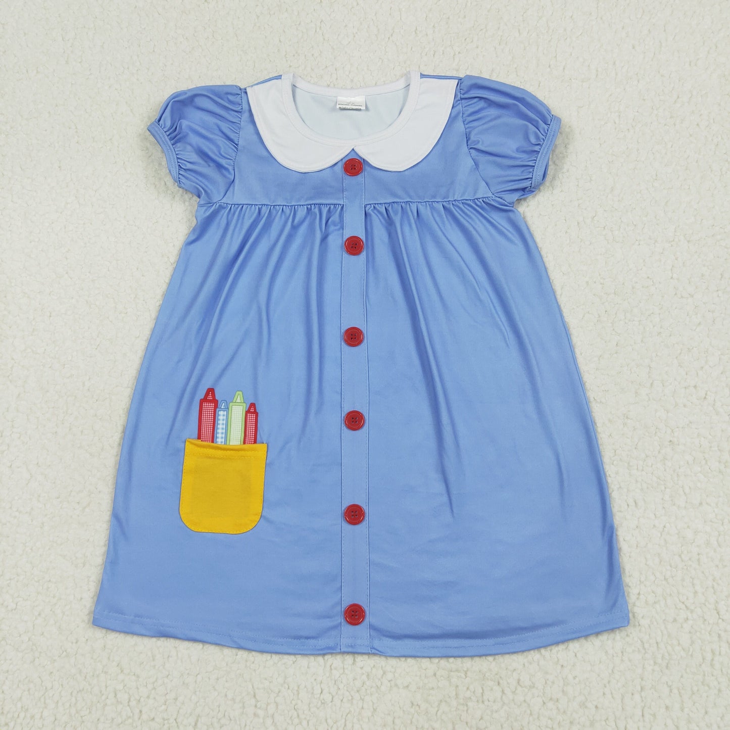 GSD1821 Pen Blue Print Girls Back to School Knee Length Dress