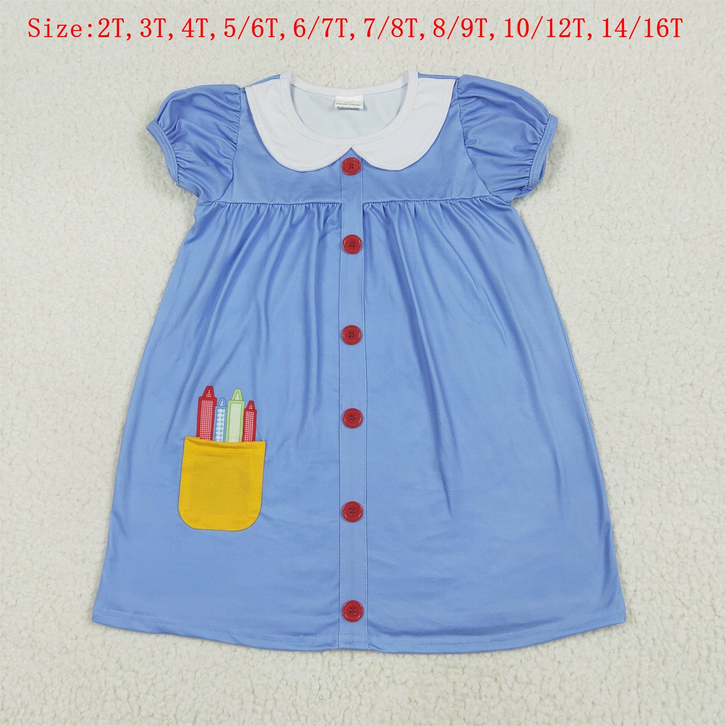 GSD1821 Pen Blue Print Girls Back to School Knee Length Dress
