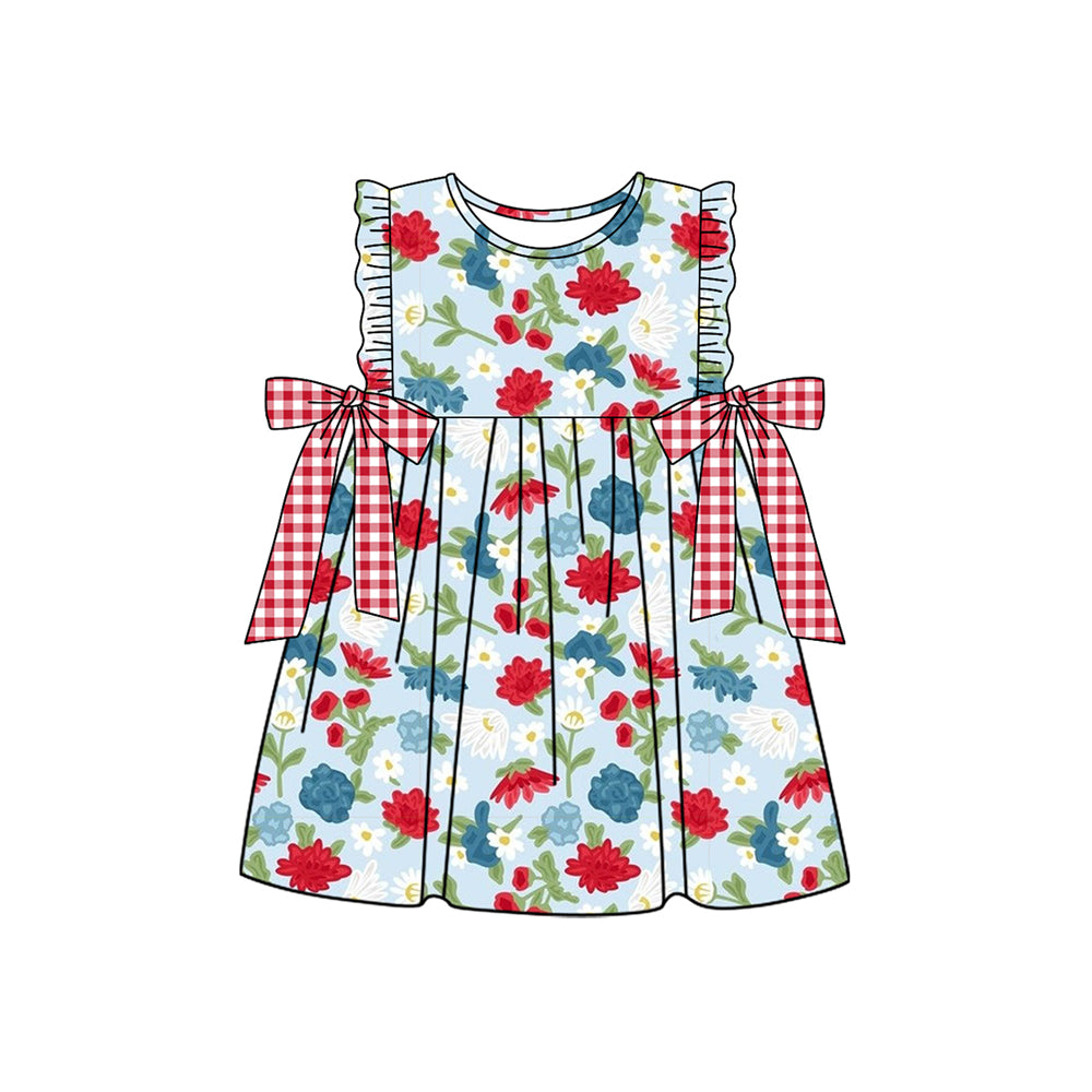 (Pre-order)GSD1838 Flowers Print Girls Summer Knee Length Dress