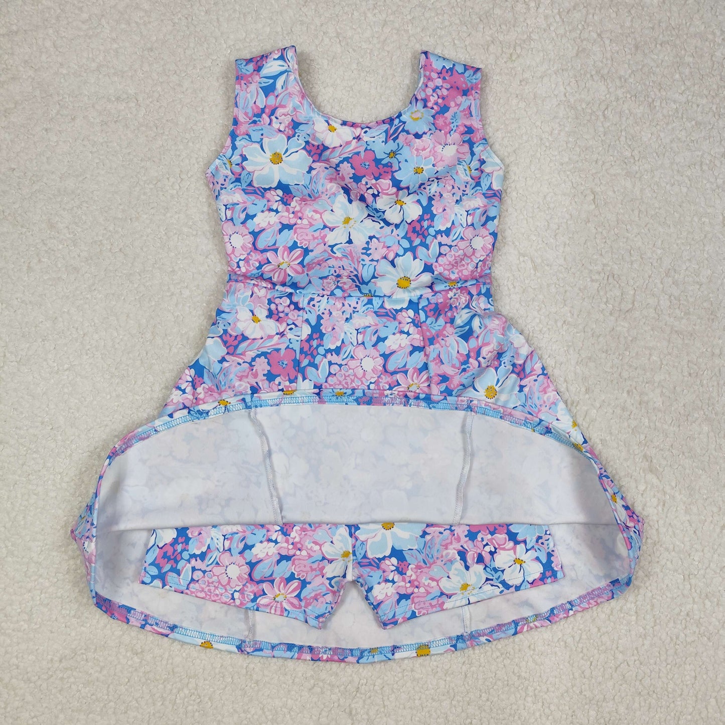 Flowers Print Girls Summer Knee Length Shorts 1 Pieces Yoga Dress Sisters Wear