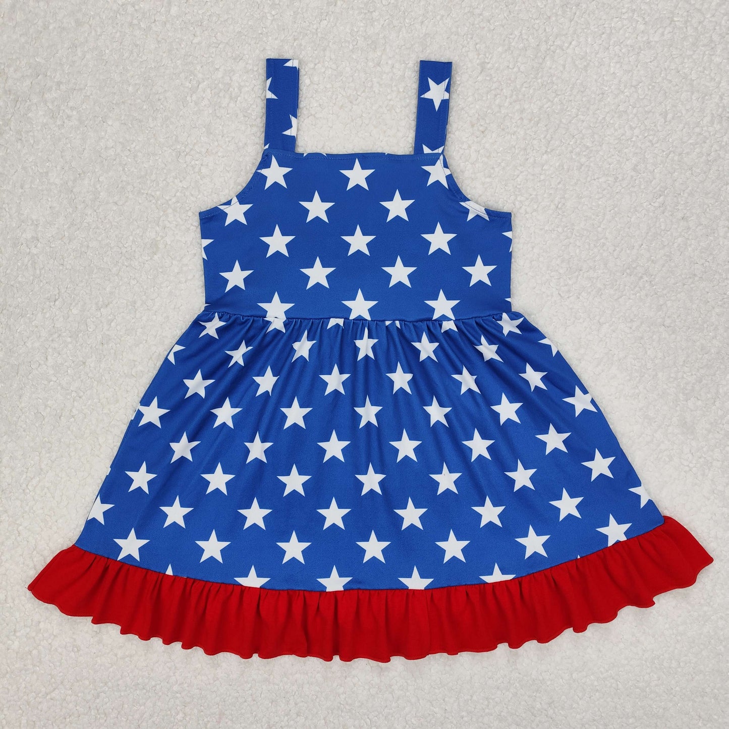 GSD1854 Stars Blue Print Girls Sleeveless 4th of July Knee Length Dress