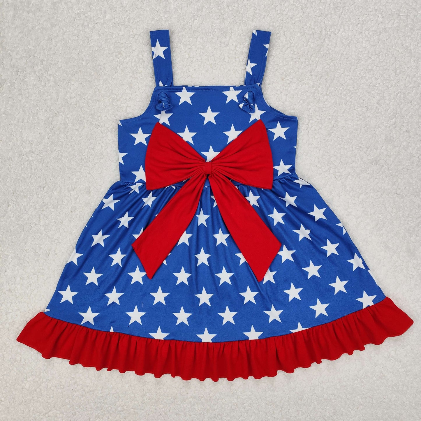 GSD1854 Stars Blue Print Girls Sleeveless 4th of July Knee Length Dress