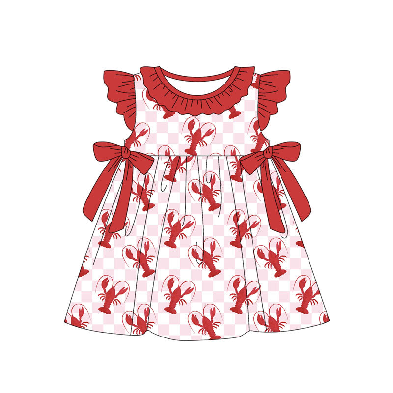 (Pre-order)GSD1872 Crayfish Red Print Girls Summer Knee Length Dress