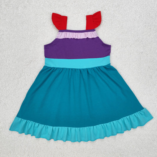 GSD1875  Cartoon Princess Mermaid Girls Summer Knee Length Dress