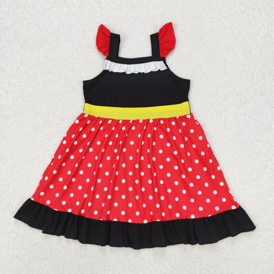 GSD1878  Cartoon Mouse Red Dots Print Girls Summer Knee Length Dress