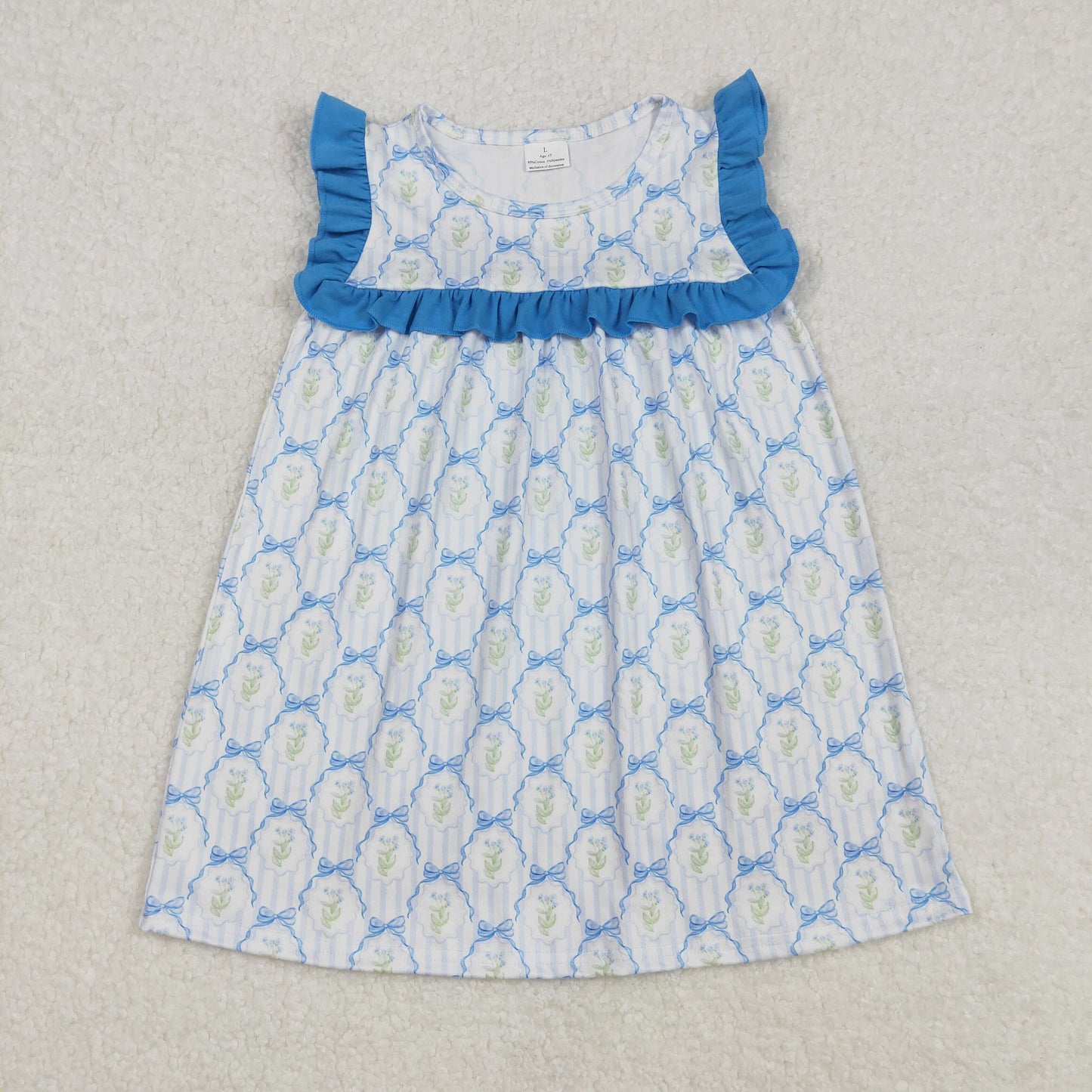 Flowers Bows Blue Print Sisters Summer Matching Clothes