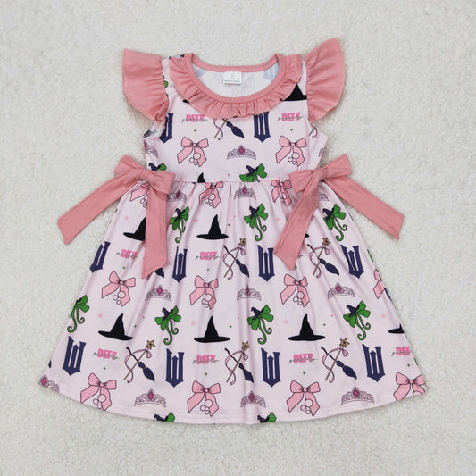 GSD1895  Movie DEF* Bows Print Girls Summer Knee Length Dress