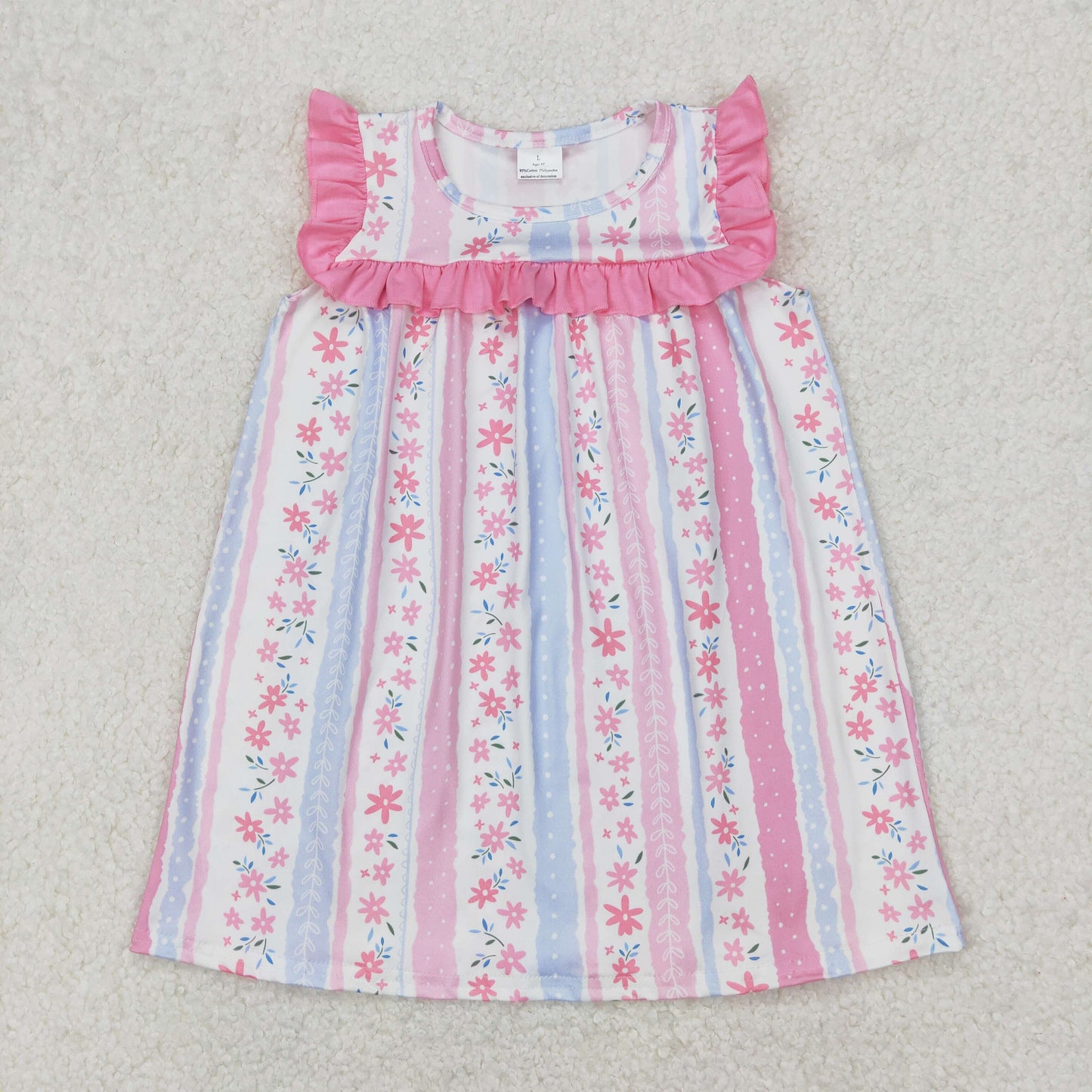 GSD1901 Flowers Pink Print Girls Summer Knee Length Dress