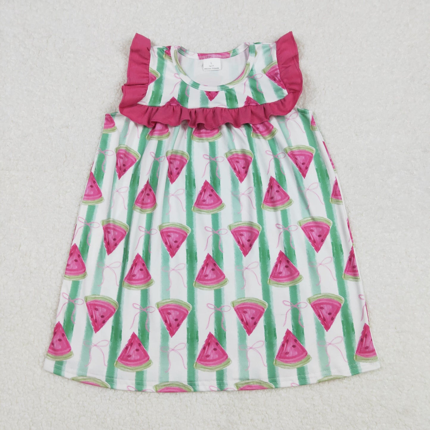 GSD1911 Watermelon Bows Print Girls Summer Knee Length Dress