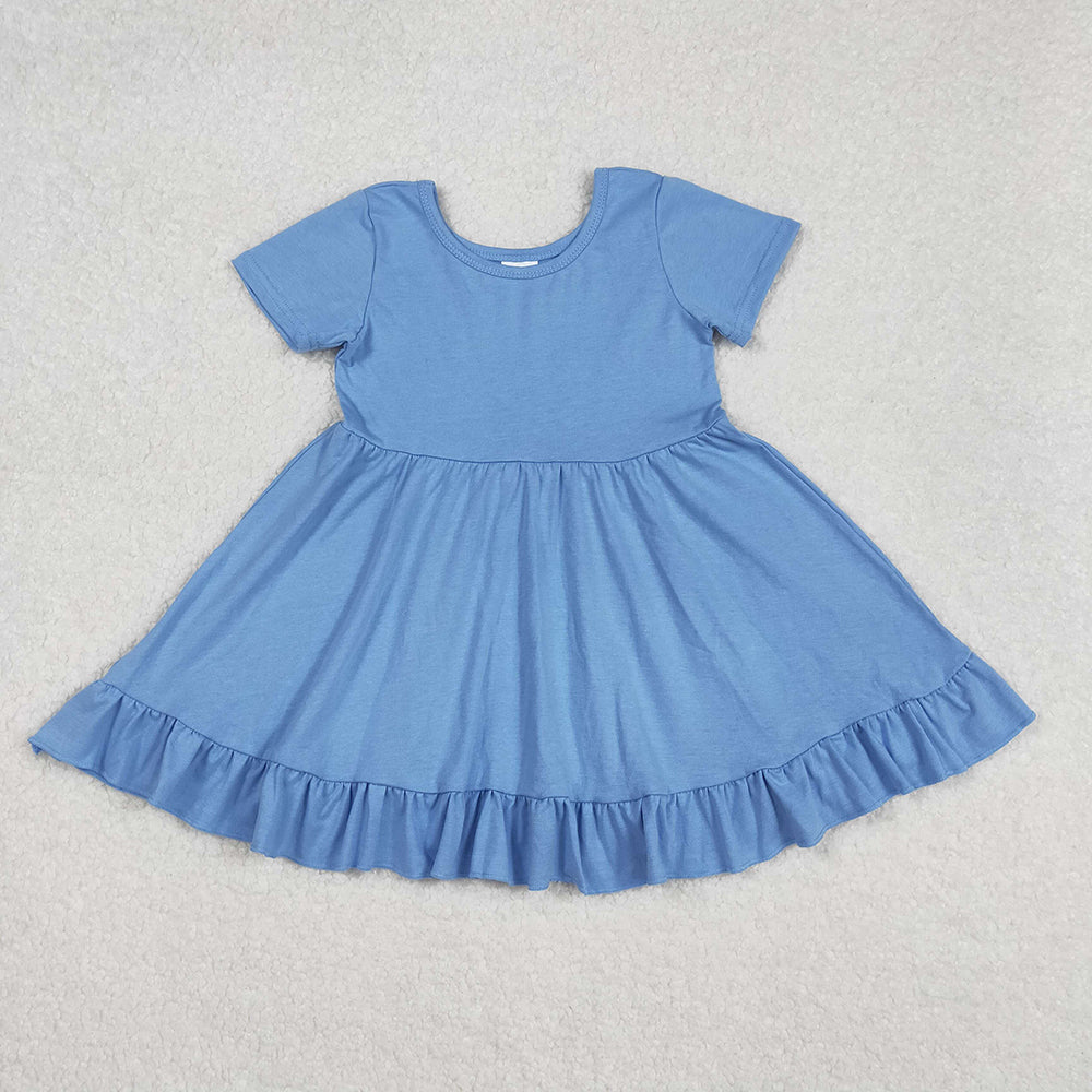 2 Solid Colors Girls Shorts Sleeve Summer Knee Length Dress