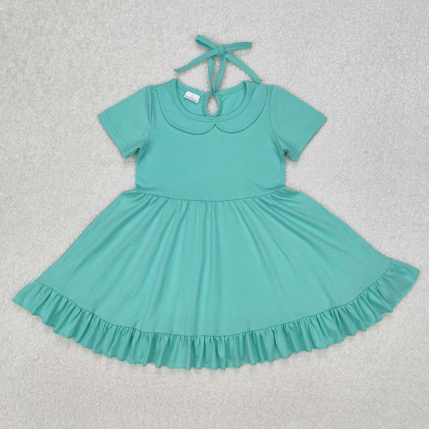 3 Solid Colors Girls Shorts Sleeve Summer Knee Length Dress