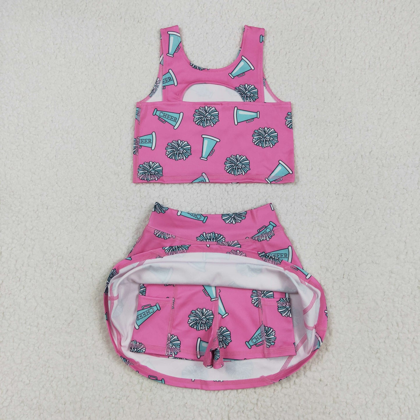 GSD1924 CHEER Pink Tank Top Skirts Shorts Girls Yoga Summer Yoga Clothes Set