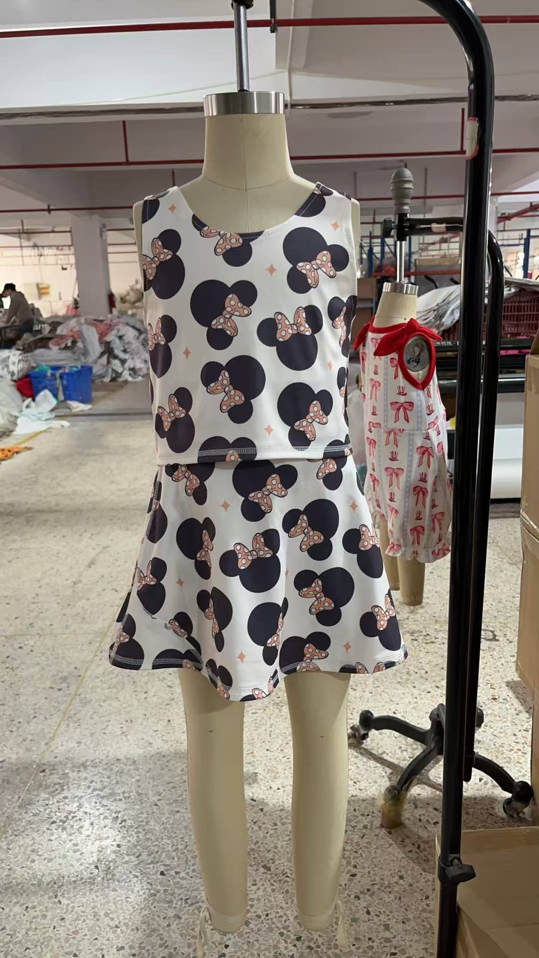 GSD1934 Cartoon Mouse Print Skirts Shorts Girls Summer Yoga Clothes Set