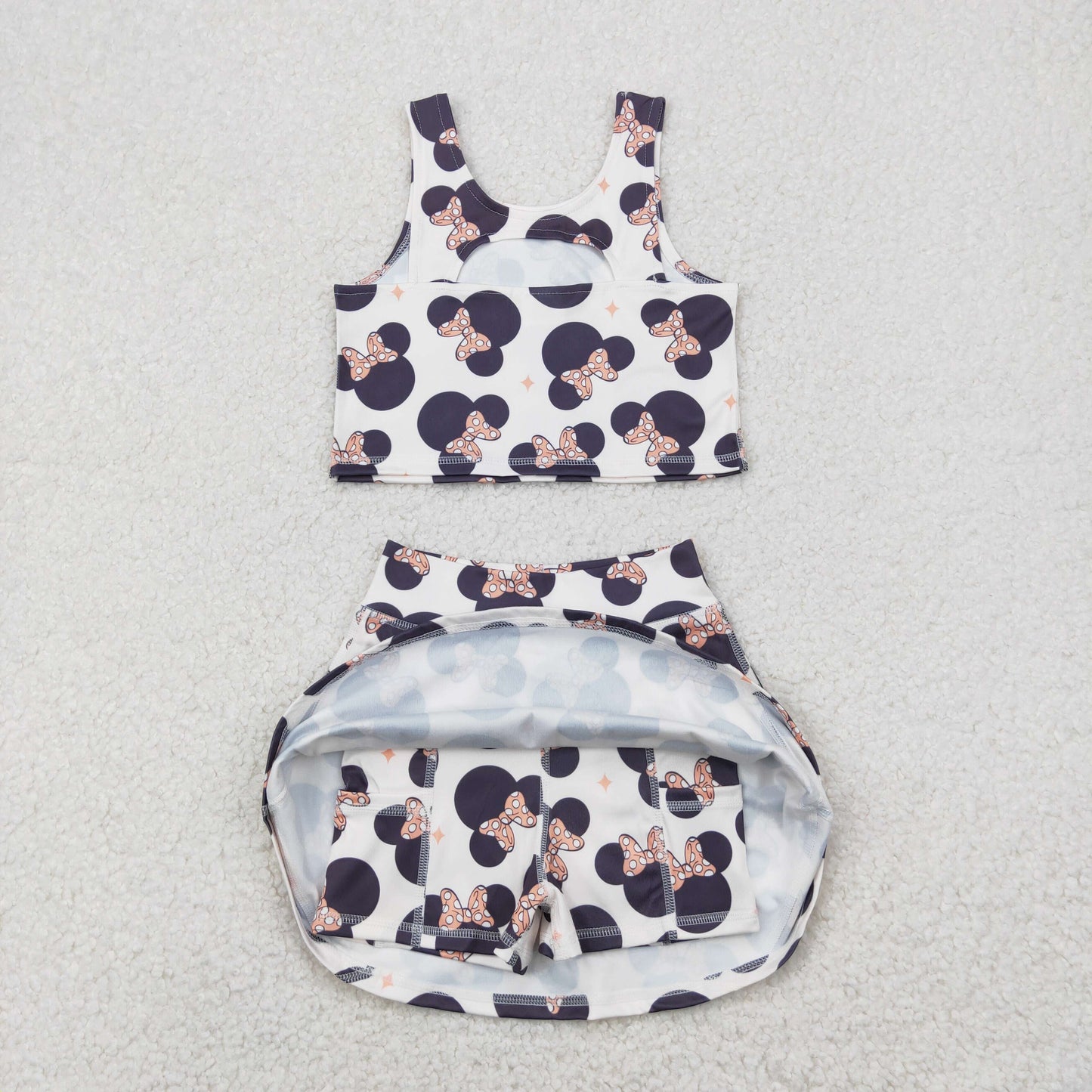 Cartoon Mouse Tank Top Skirts Shorts Girls Summer Yoga Outfits Sisters Wear
