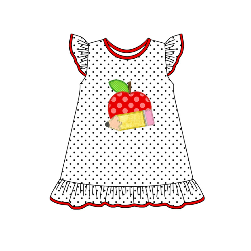 (Pre-order)GSD1938 Apple Pen Dots Print Girls Back to School Knee Length Dress