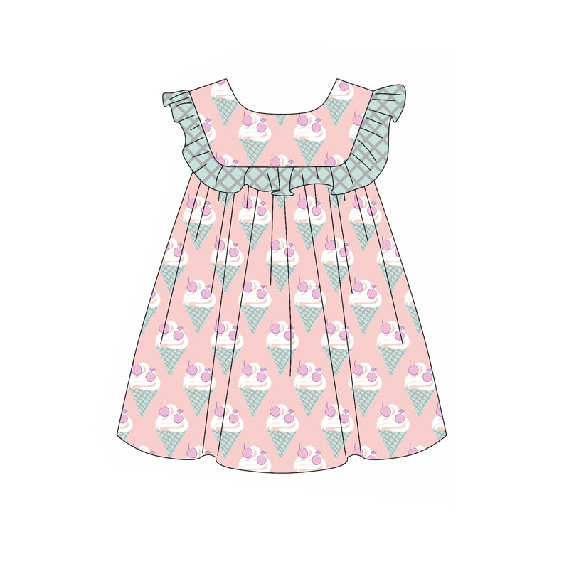 (Pre-order)GSD1949 Cherry Ice Cream Print Girls Summer Knee Length Dress