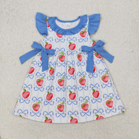 GSD1966  Apple Bows Print Girls Back to School Knee Length Dress