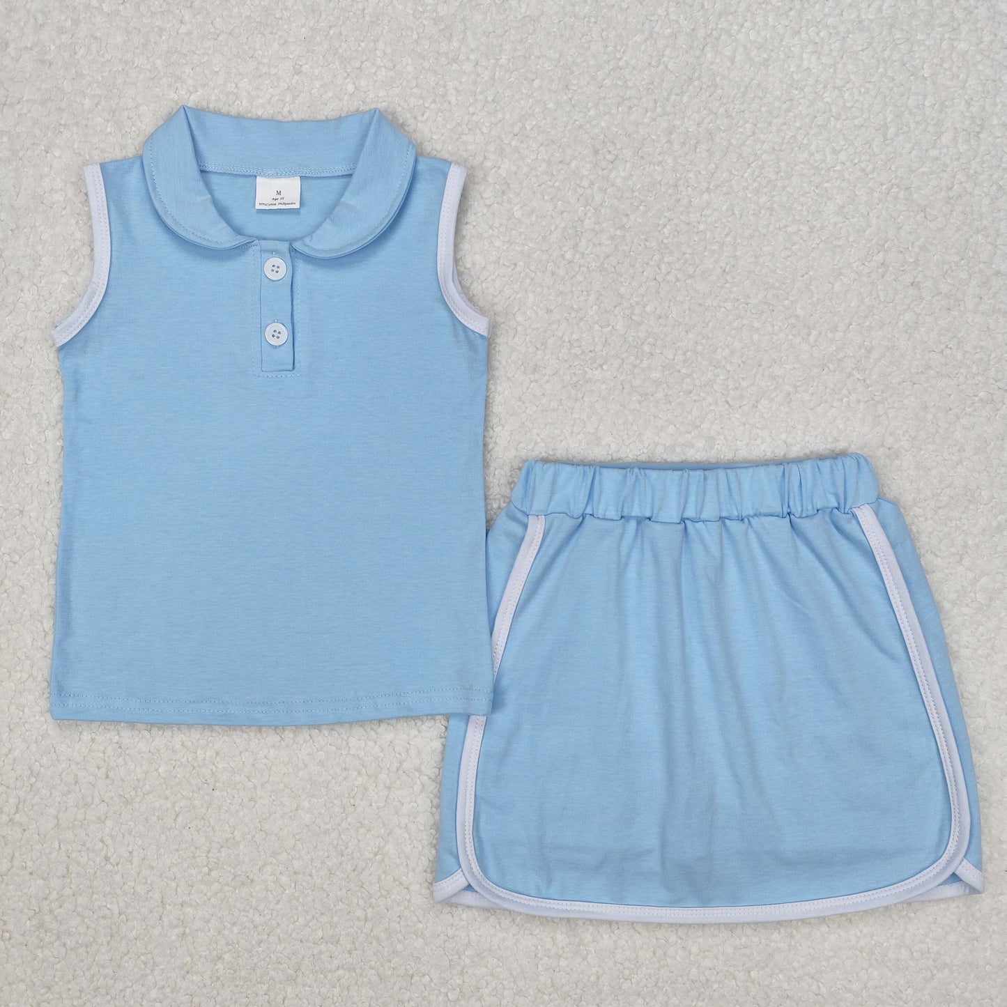 4 Solid Colors Sleeveless Polo Top Skirts Shorts Girls Summer Sports Clothes Set Sisters Wear