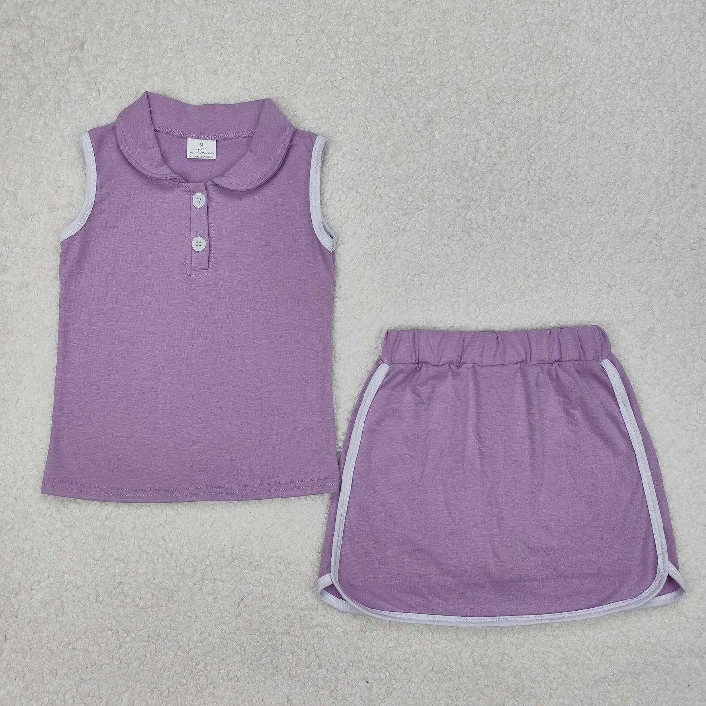 4 Solid Colors Sleeveless Polo Top Skirts Shorts Girls Summer Sports Clothes Set Sisters Wear