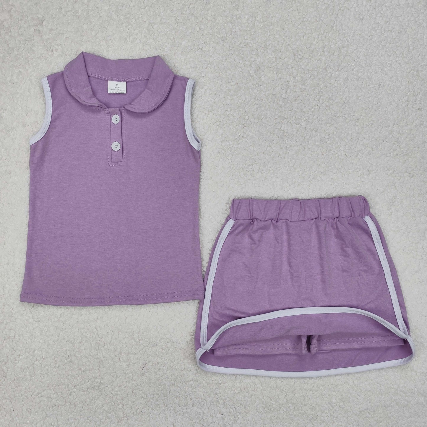4 Solid Colors Sleeveless Polo Top Skirts Shorts Girls Summer Sports Clothes Set Sisters Wear